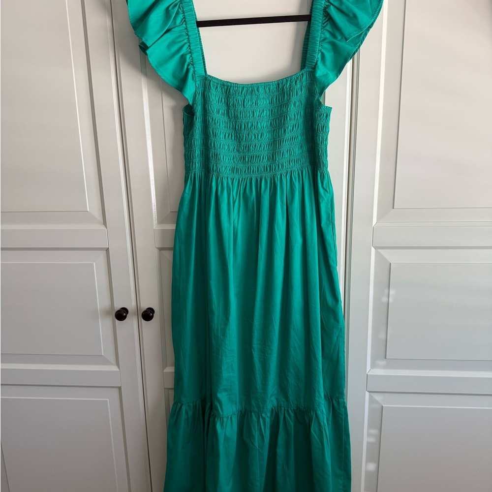 Green Maxi Dress with Ruffle Straps